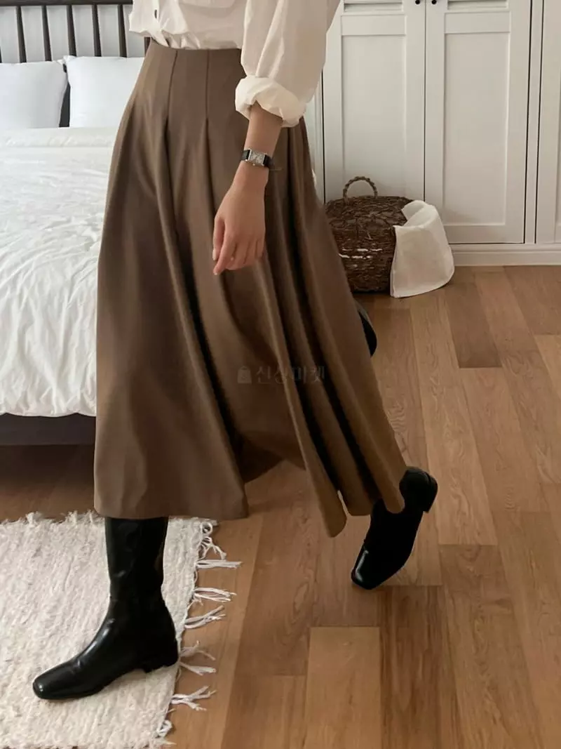 Outrene - Korean Women Fashion - #vintageinspired - Two Tuck Skirt - 11