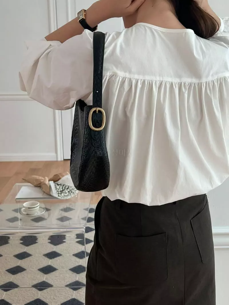 Outrene - Korean Women Fashion - #vintageinspired - Cotton Shirring Blouse - 8