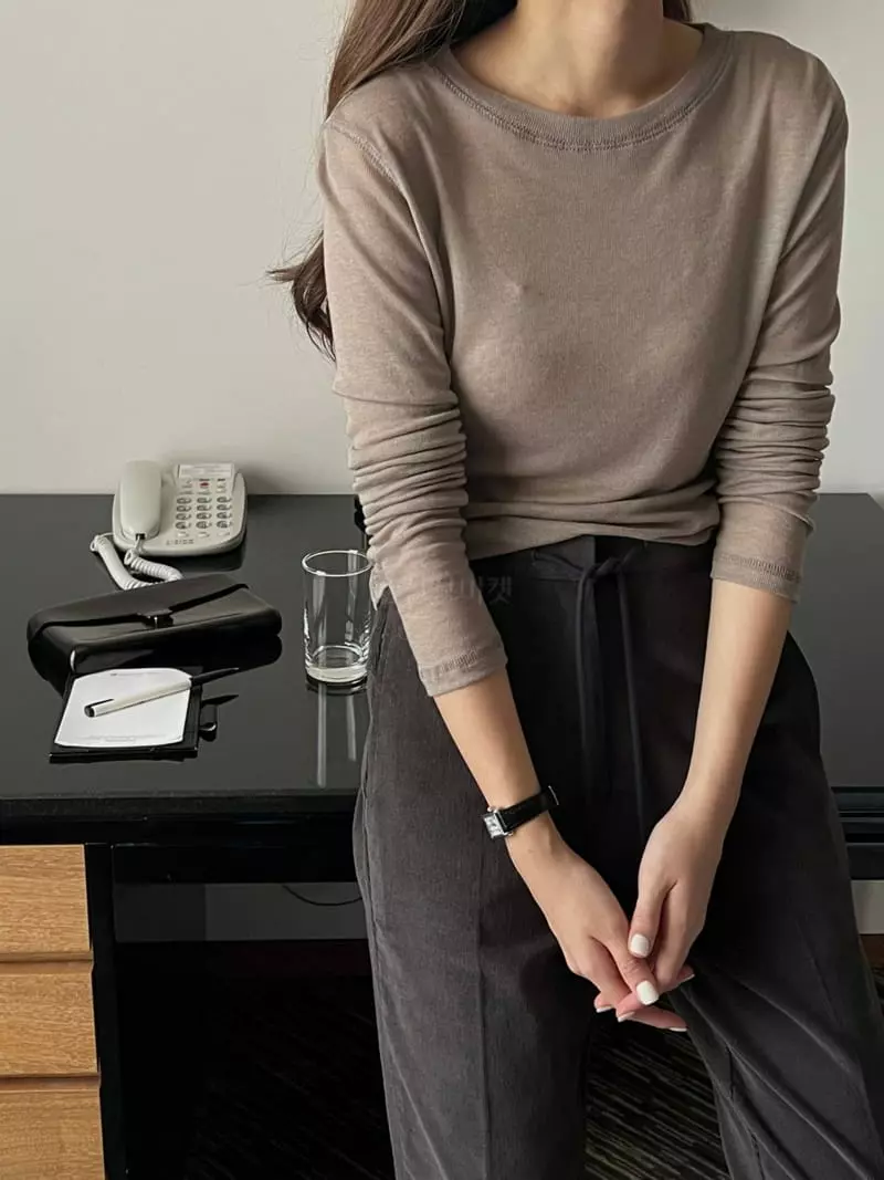 Outrene - Korean Women Fashion - #vintageinspired - Cover Stitch Tee - 7