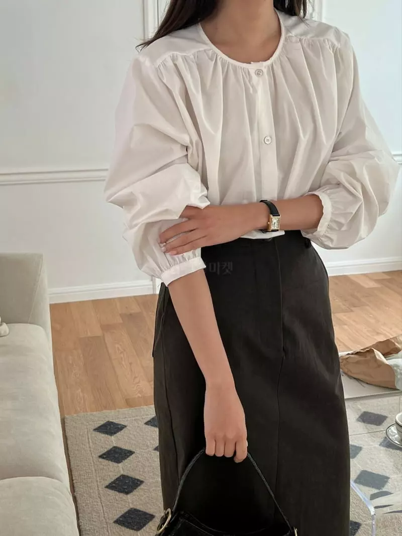 Outrene - Korean Women Fashion - #womensfashion - Cotton Shirring Blouse