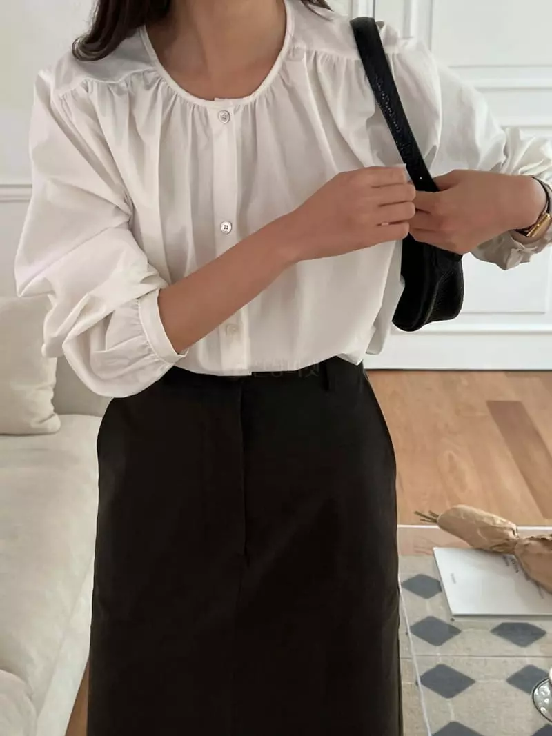 Outrene - Korean Women Fashion - #womensfashion - Cotton Shirring Blouse - 3