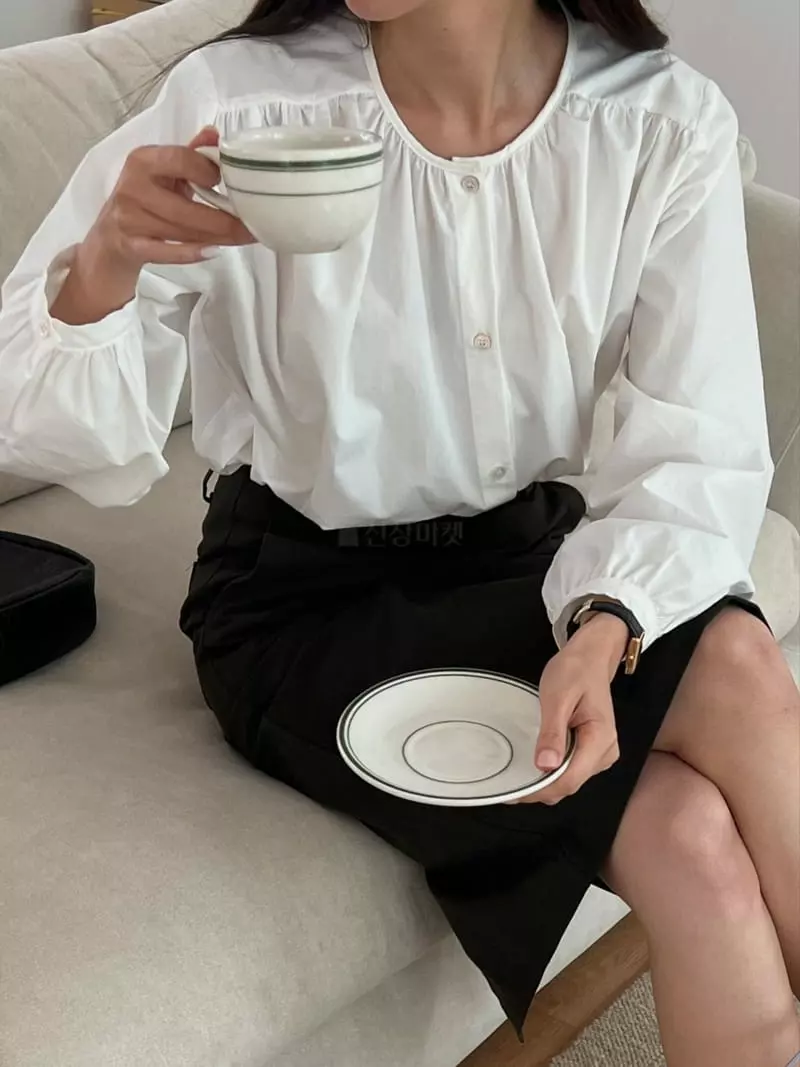 Outrene - Korean Women Fashion - #womensfashion - Cotton Shirring Blouse - 7