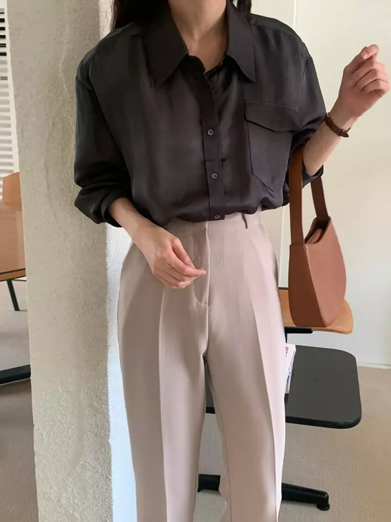 Outrene - Korean Women Fashion - #womensfashion - Silk Pocket Blouse - 11