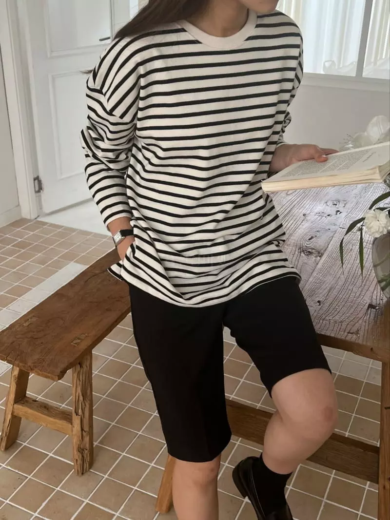 Outrene - Korean Women Fashion - #womensfashion - Stripes Slit Tee - 10