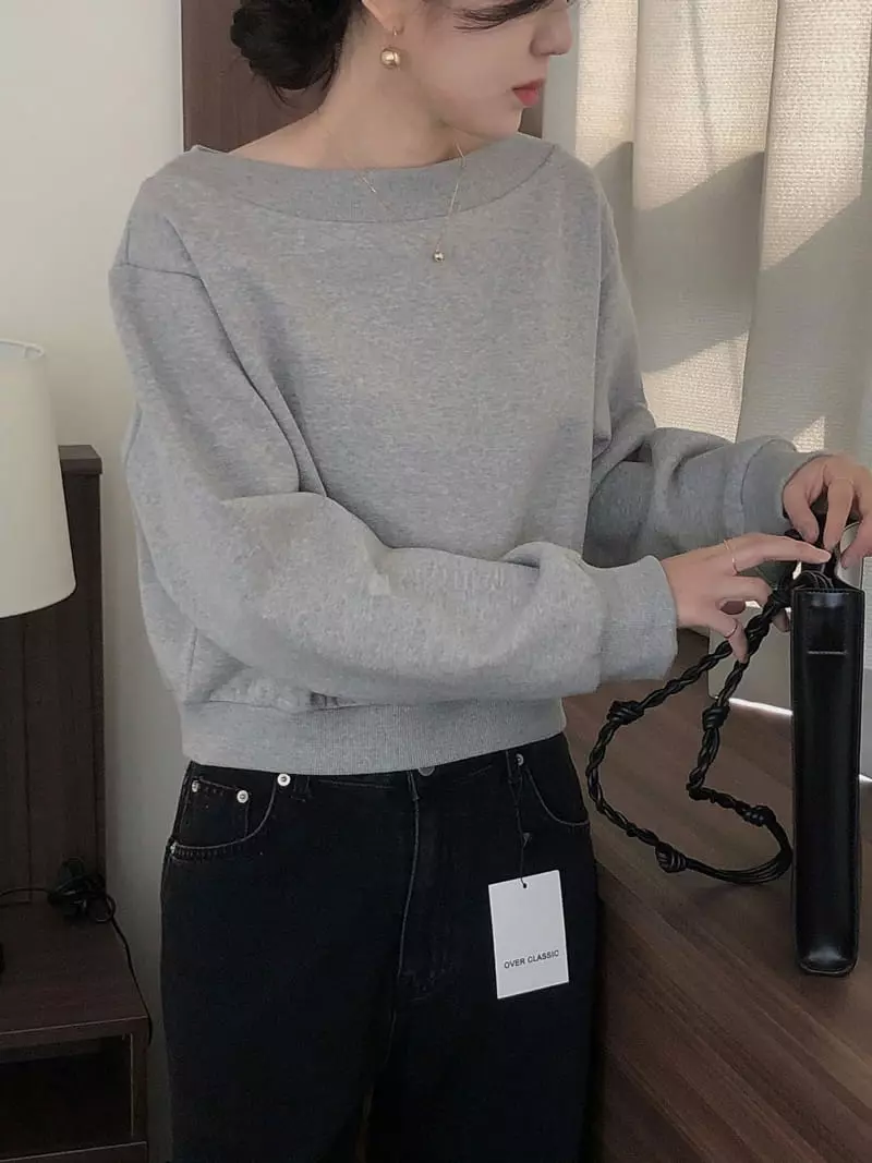 Overclassic - Korean Women Fashion - #momslook - Boat Neck Sweatshirt - 11