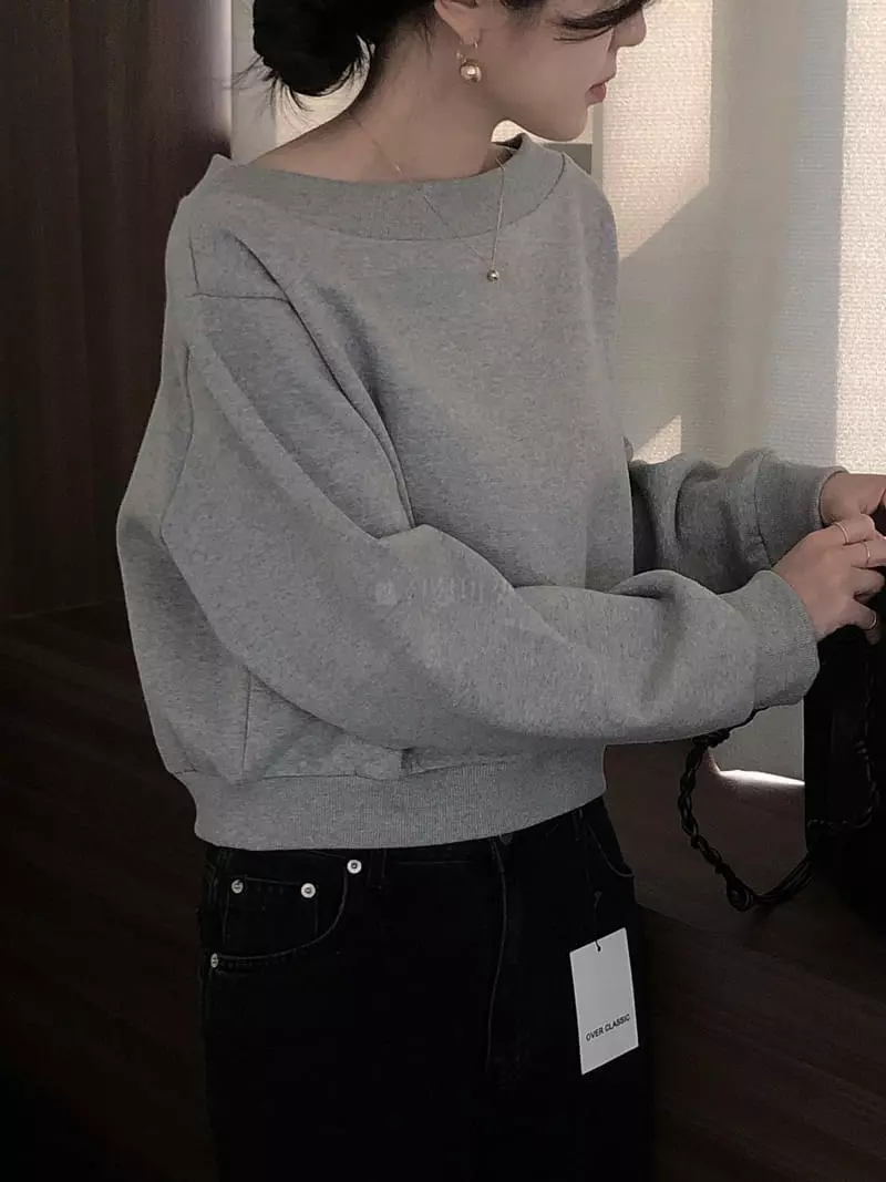 Overclassic - Korean Women Fashion - #momslook - Boat Neck Sweatshirt - 3