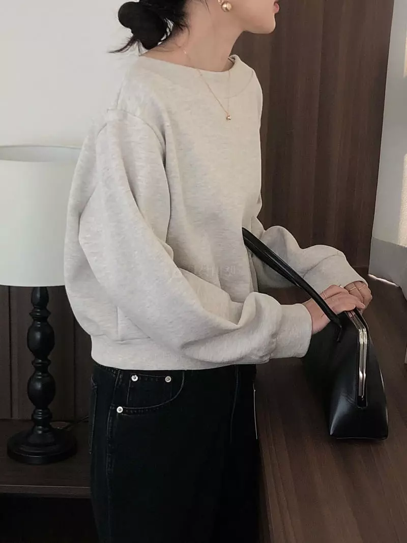 Overclassic - Korean Women Fashion - #momslook - Boat Neck Sweatshirt - 5