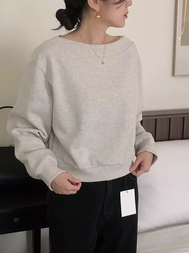 Overclassic - Korean Women Fashion - #momslook - Boat Neck Sweatshirt - 4