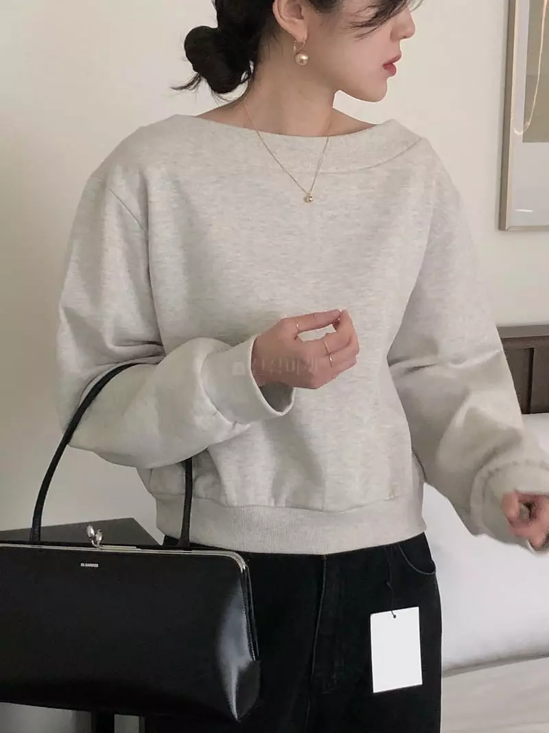 Overclassic - Korean Women Fashion - #womensfashion - Boat Neck Sweatshirt - 6