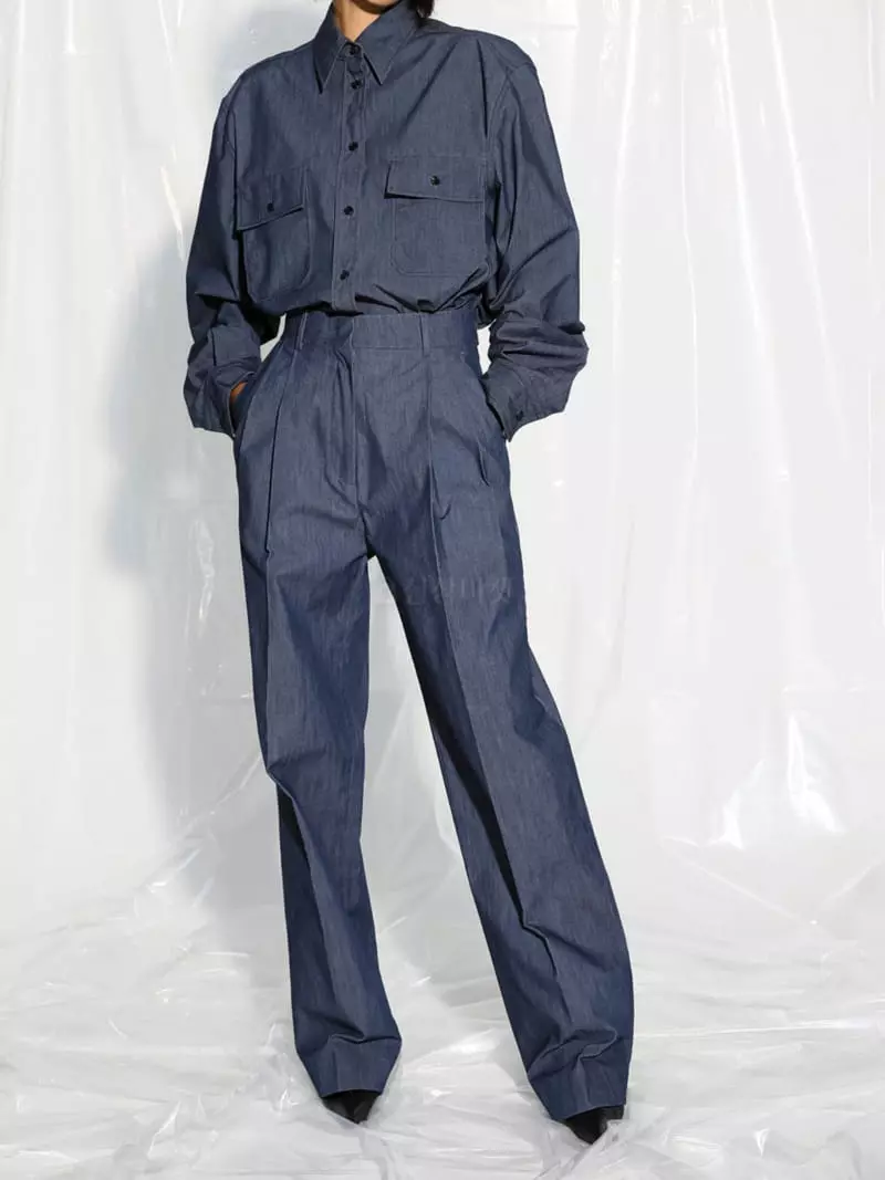 Paper Moon - Korean Women Fashion - #momslook - Oversize Pocket Denim Shirt - 5
