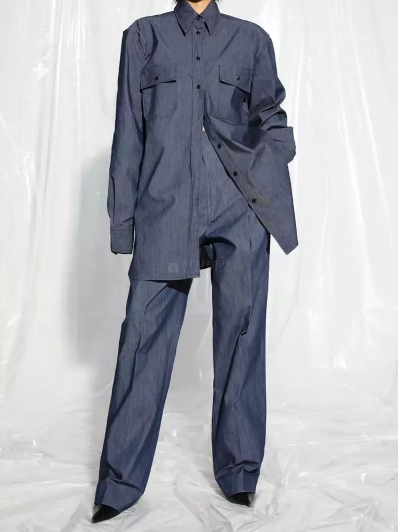 Paper Moon - Korean Women Fashion - #momslook - Oversize Pocket Denim Shirt - 7