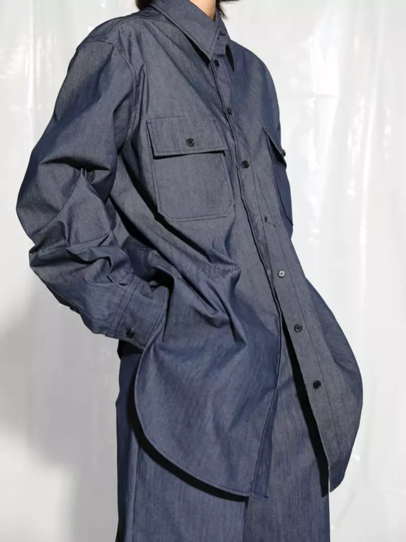Paper Moon - Korean Women Fashion - #momslook - Oversize Pocket Denim Shirt - 9