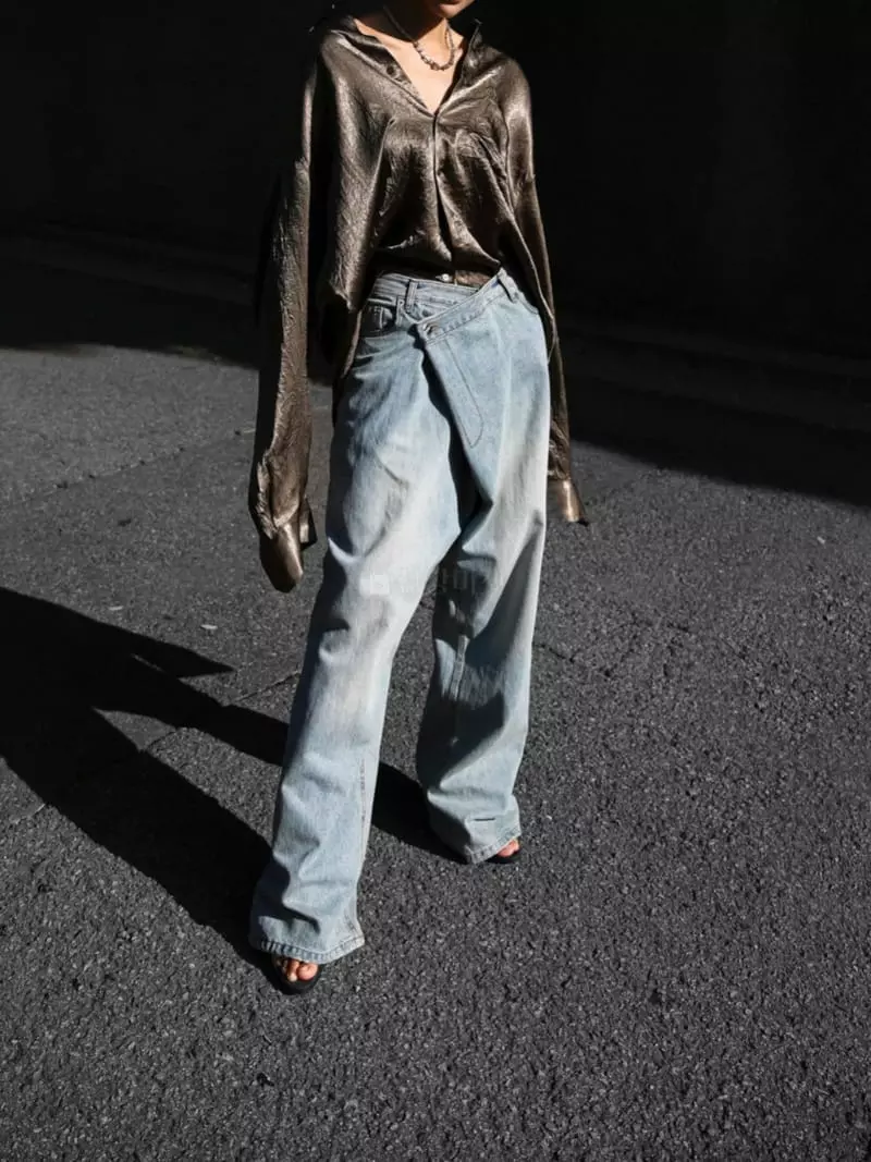 Paper Moon - Korean Women Fashion - #momslook - Oversize Rinkle Silky Button Shirt - 2
