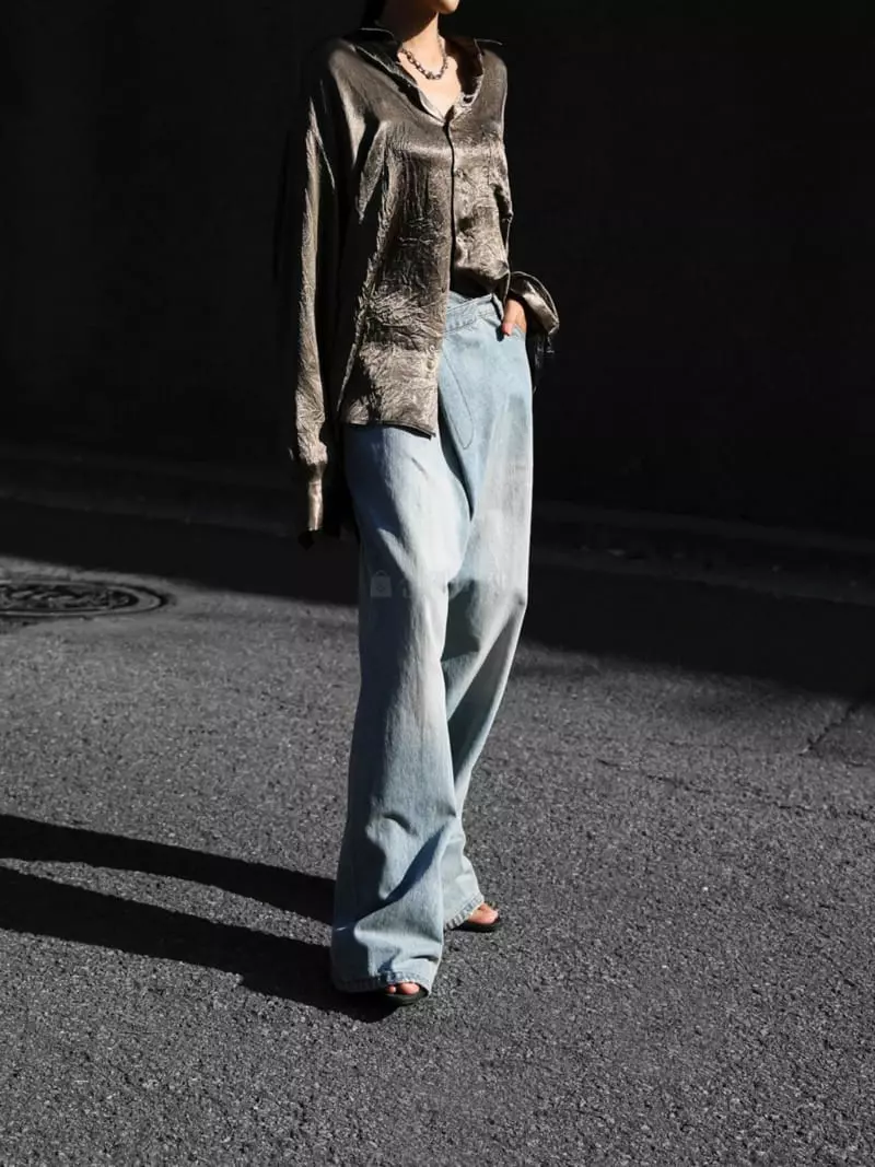 Paper Moon - Korean Women Fashion - #womensfashion - Oversize Rinkle Silky Button Shirt - 4