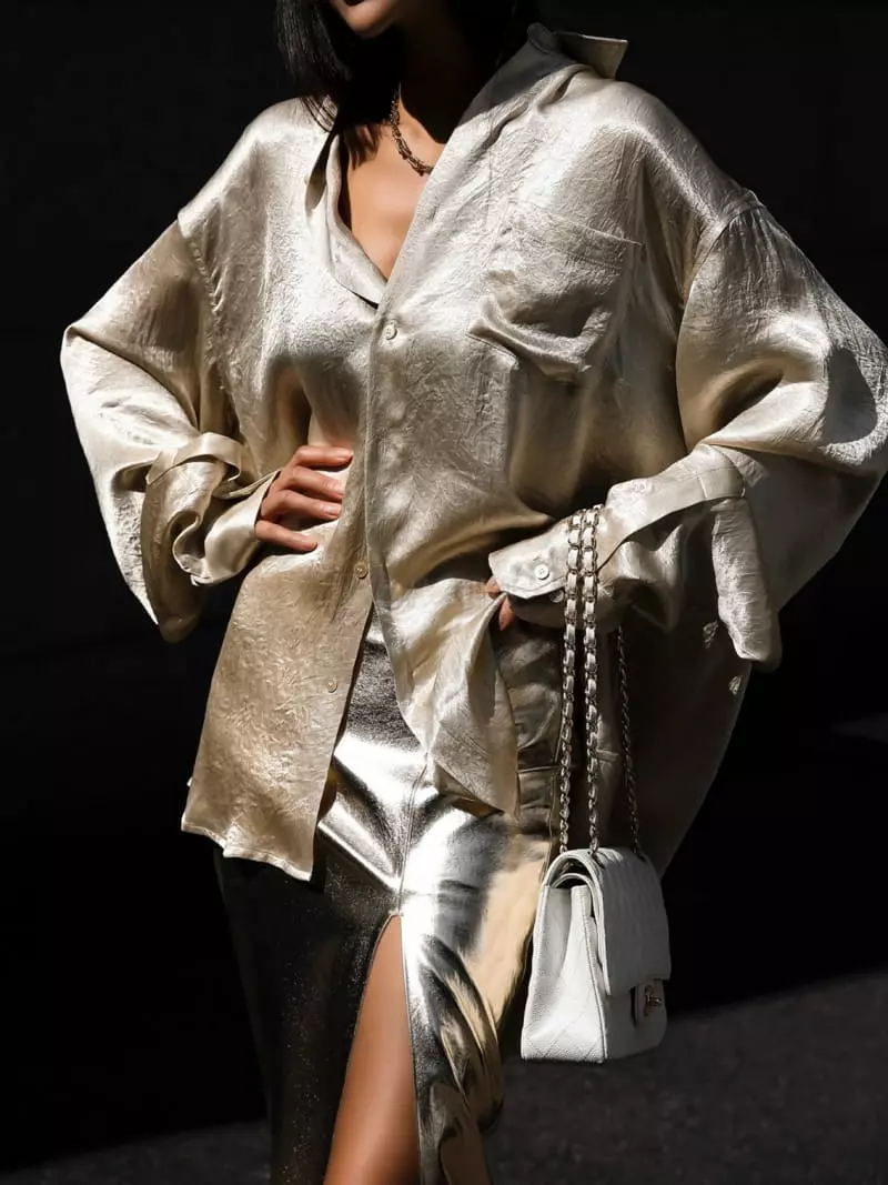 Paper Moon - Korean Women Fashion - #momslook - Oversize Rinkle Silky Button Shirt - 8