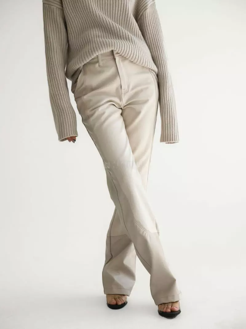 Paper Moon - Korean Women Fashion - #momslook - Leather Coloe Straight Jeans - 3