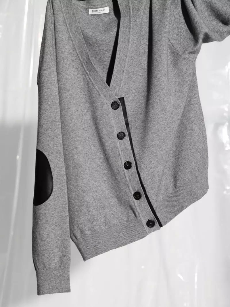 Paper Moon - Korean Women Fashion - #momslook - Leather Patch Cardigan