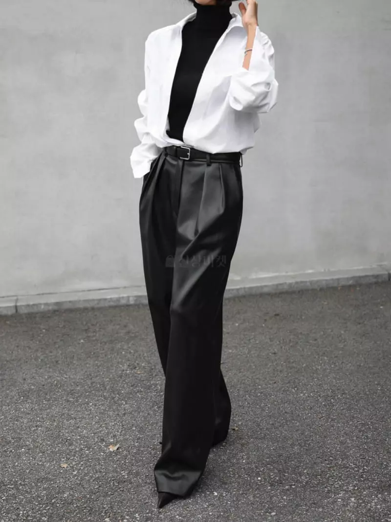 Paper Moon - Korean Women Fashion - #momslook - Leather Waist Pants