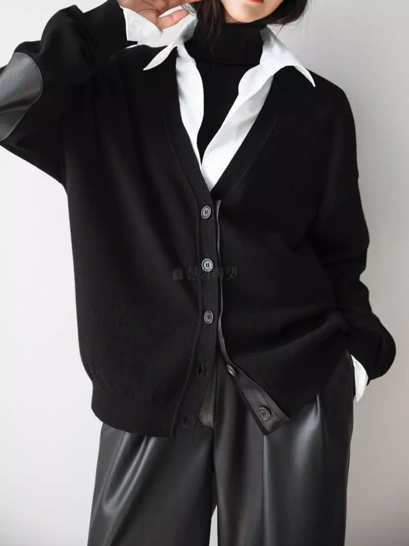 Paper Moon - Korean Women Fashion - #romanticstyle - Leather Patch Cardigan - 11