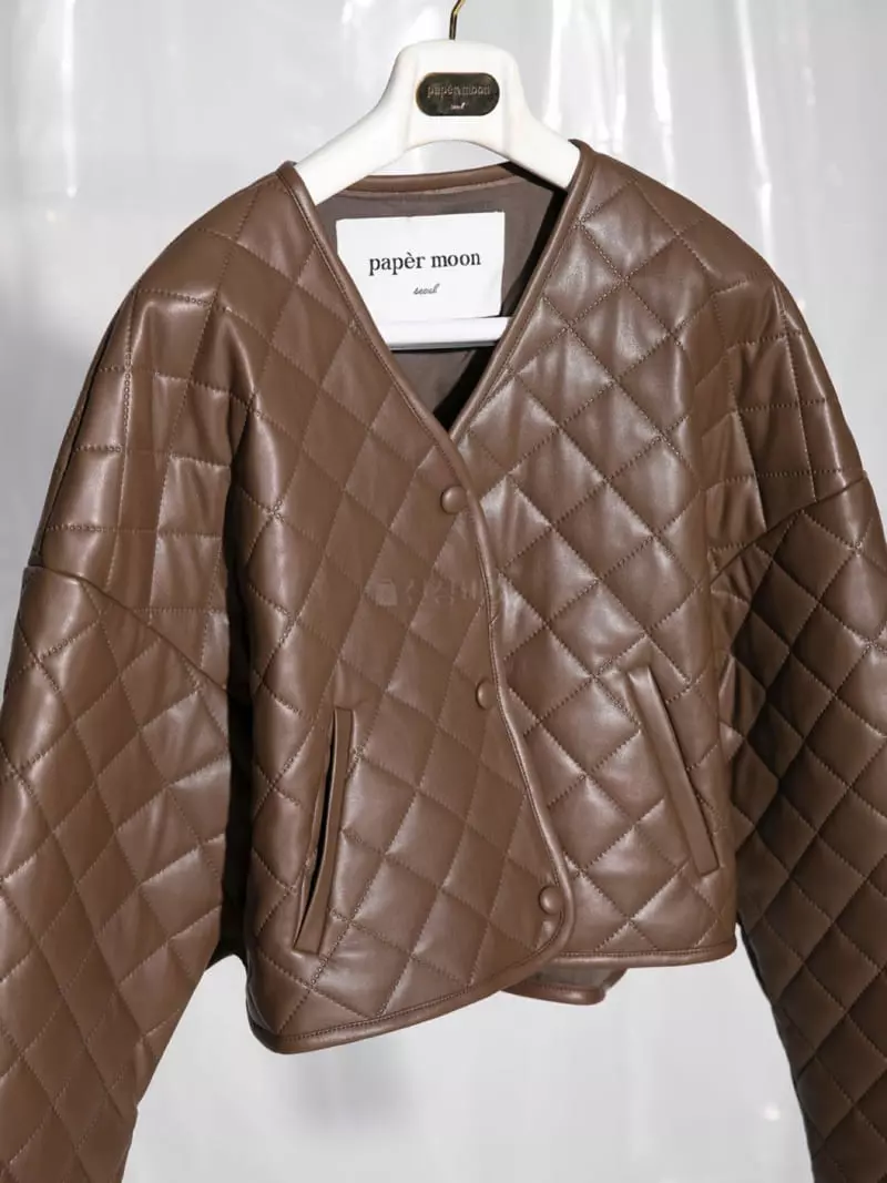Paper Moon - Korean Women Fashion - #thatsdarling - Leather Detail Quilting Jacket