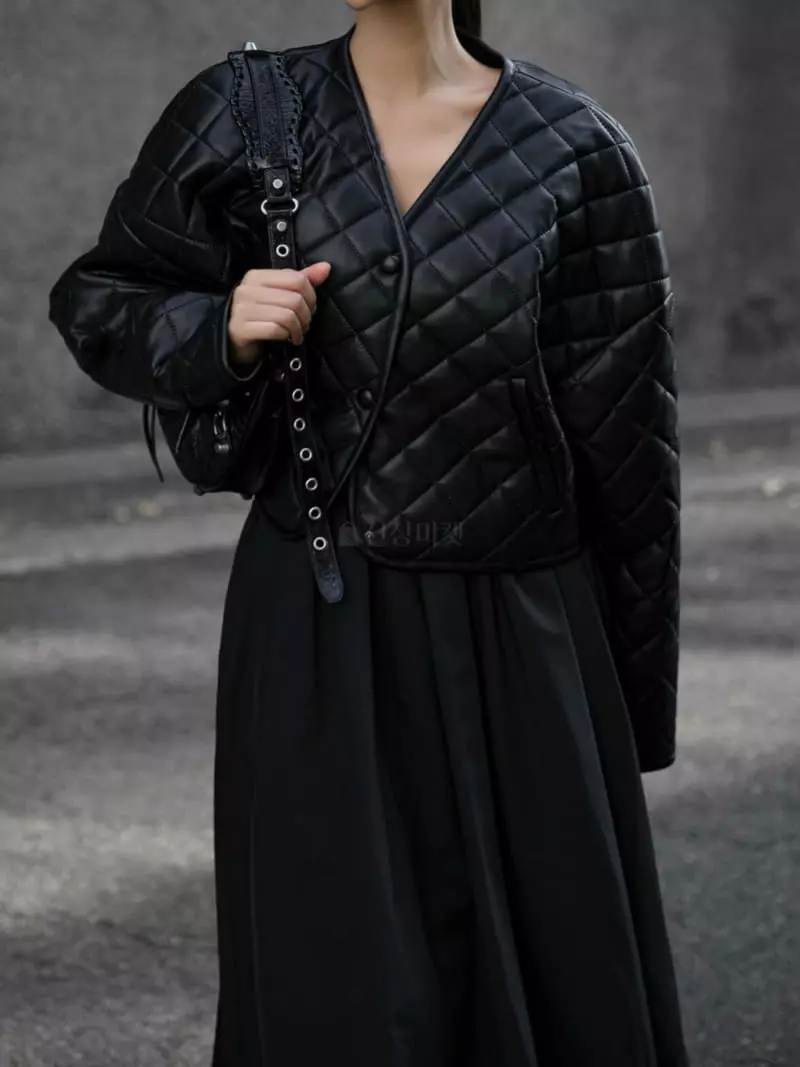 Paper Moon - Korean Women Fashion - #vintageinspired - Leather Button Detail Jacket - 12