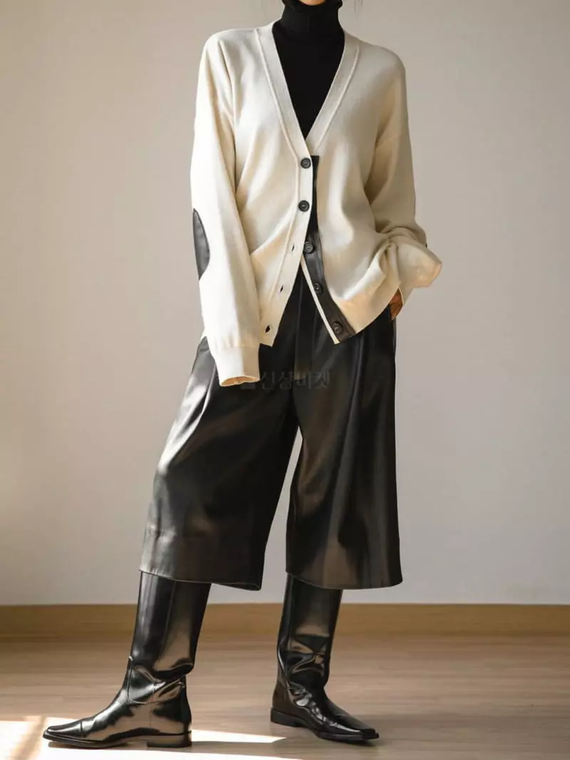 Paper Moon - Korean Women Fashion - #vintageinspired - Leather Patch Cardigan - 7