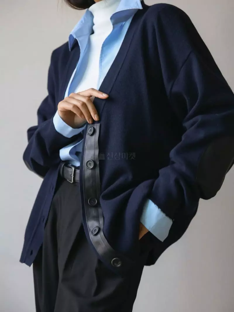 Paper Moon - Korean Women Fashion - #vintagekidsstyle - Leather Patch Cardigan - 8