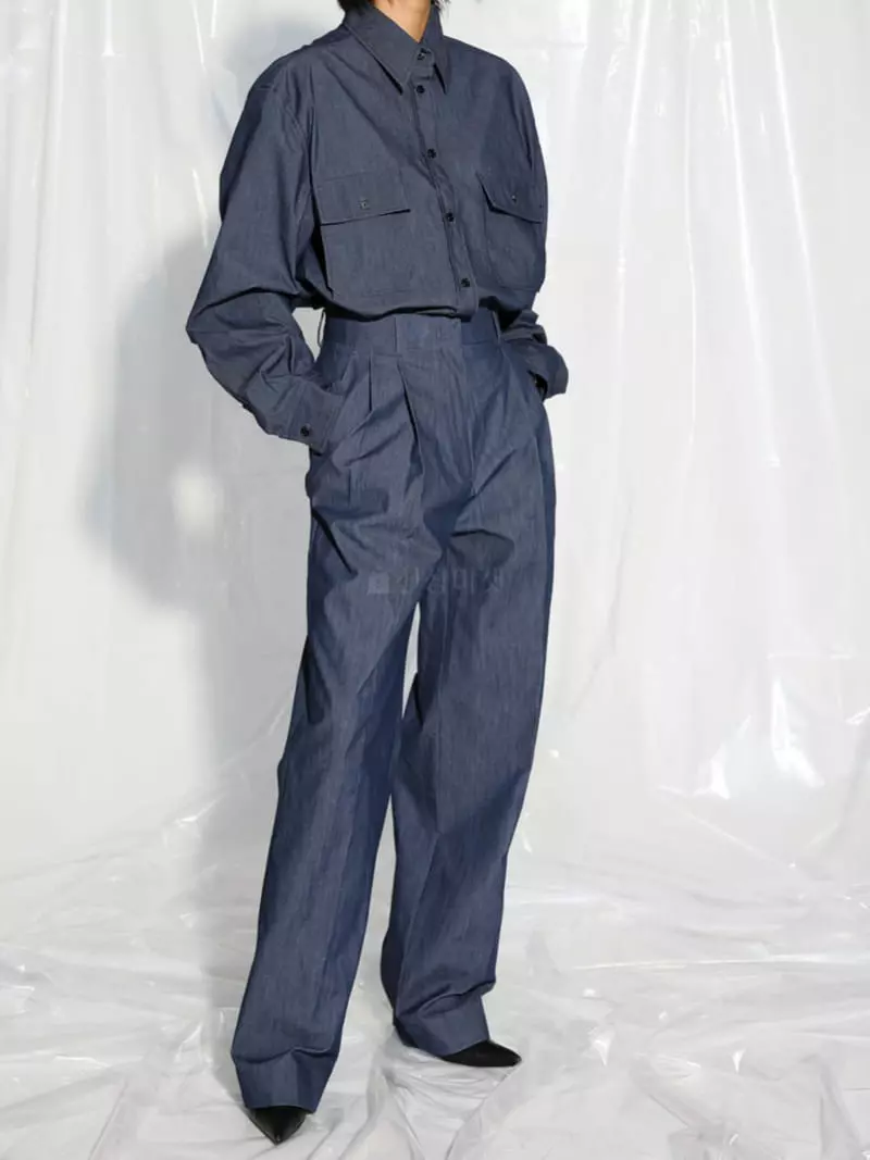 Paper Moon - Korean Women Fashion - #momslook - Oversize Pocket Denim Shirt - 4