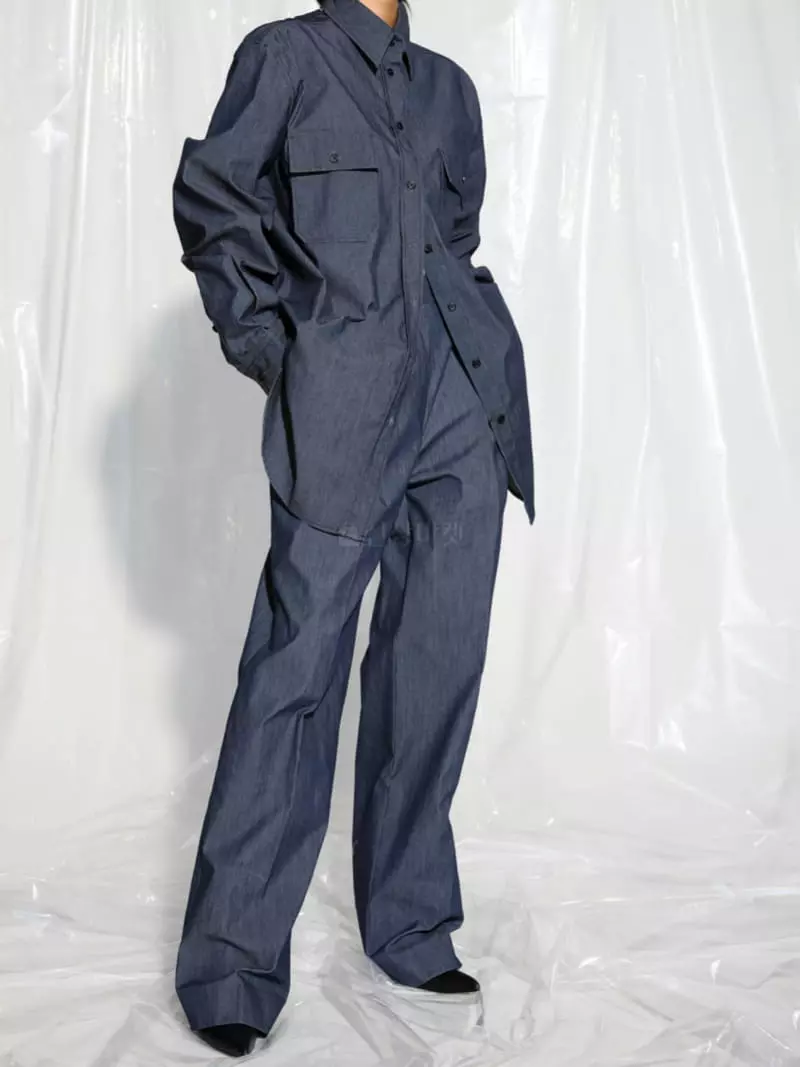Paper Moon - Korean Women Fashion - #womensfashion - Oversize Pocket Denim Shirt - 8