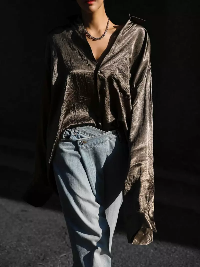 Paper Moon - Korean Women Fashion - #womensfashion - Oversize Rinkle Silky Button Shirt