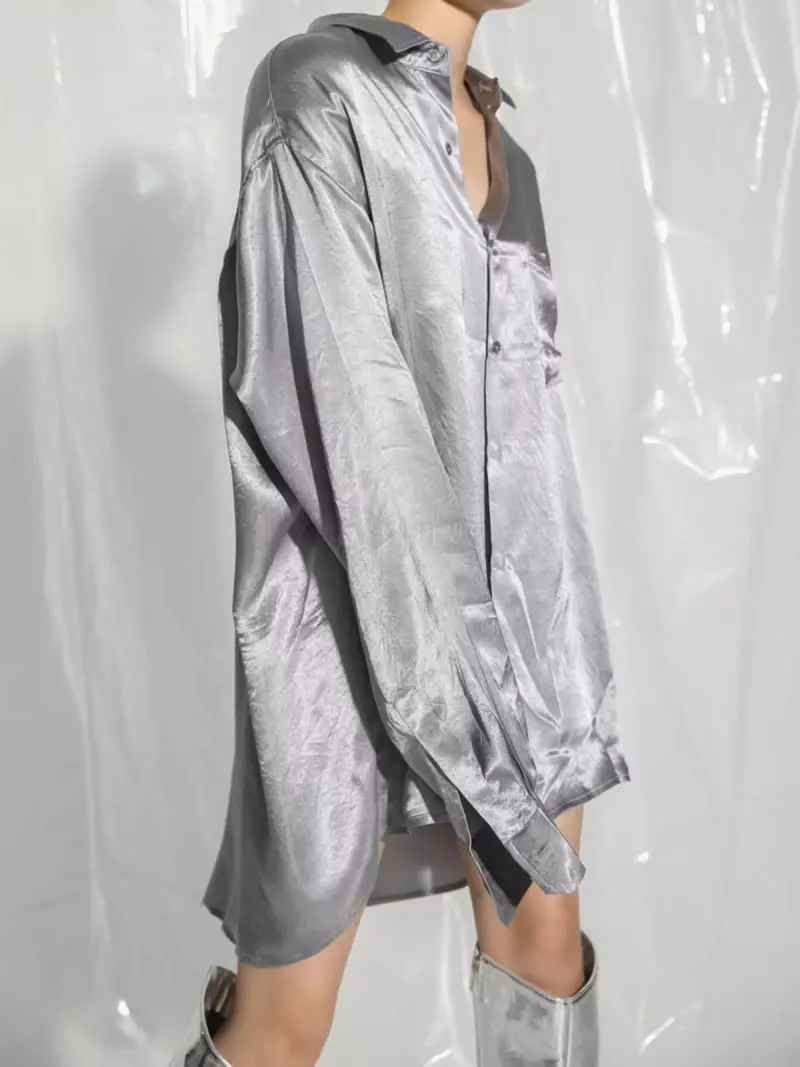 Paper Moon - Korean Women Fashion - #womensfashion - Oversize Rinkle Silky Button Shirt - 5