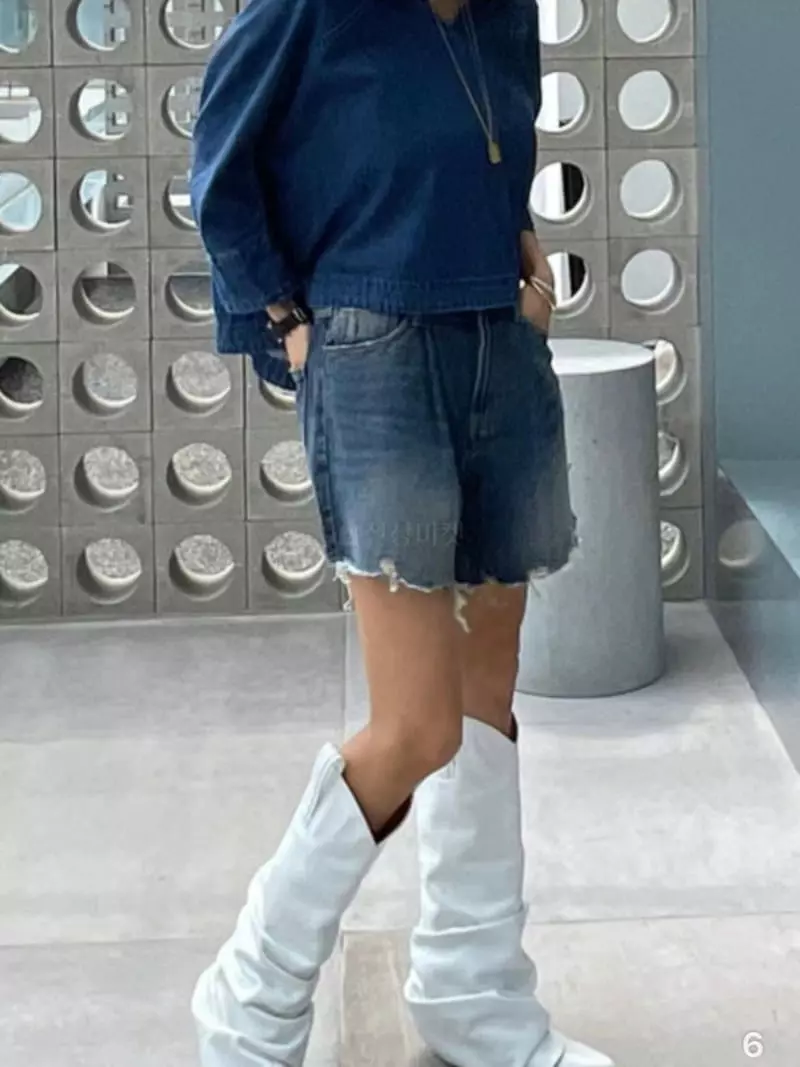 Paris Match - Korean Women Fashion - #momslook - V Denim Shirt - 5