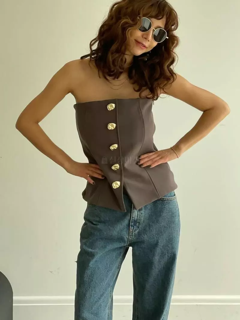 Paris Match - Korean Women Fashion - #momslook - Gold Top - 12