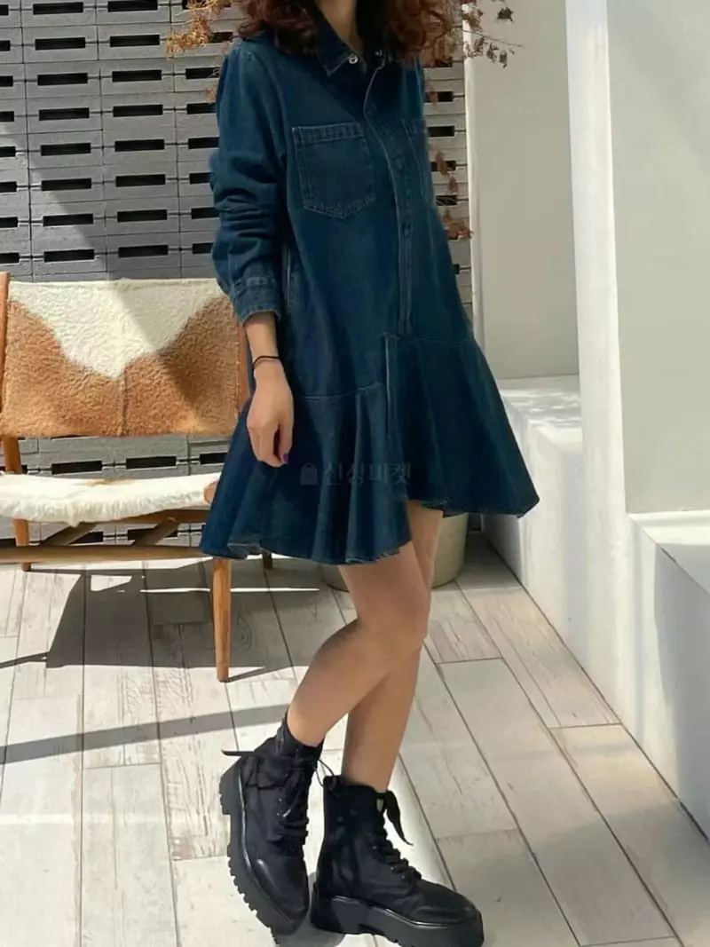 Paris Match - Korean Women Fashion - #vintagekidsstyle - Blare Denim One-piece - 4