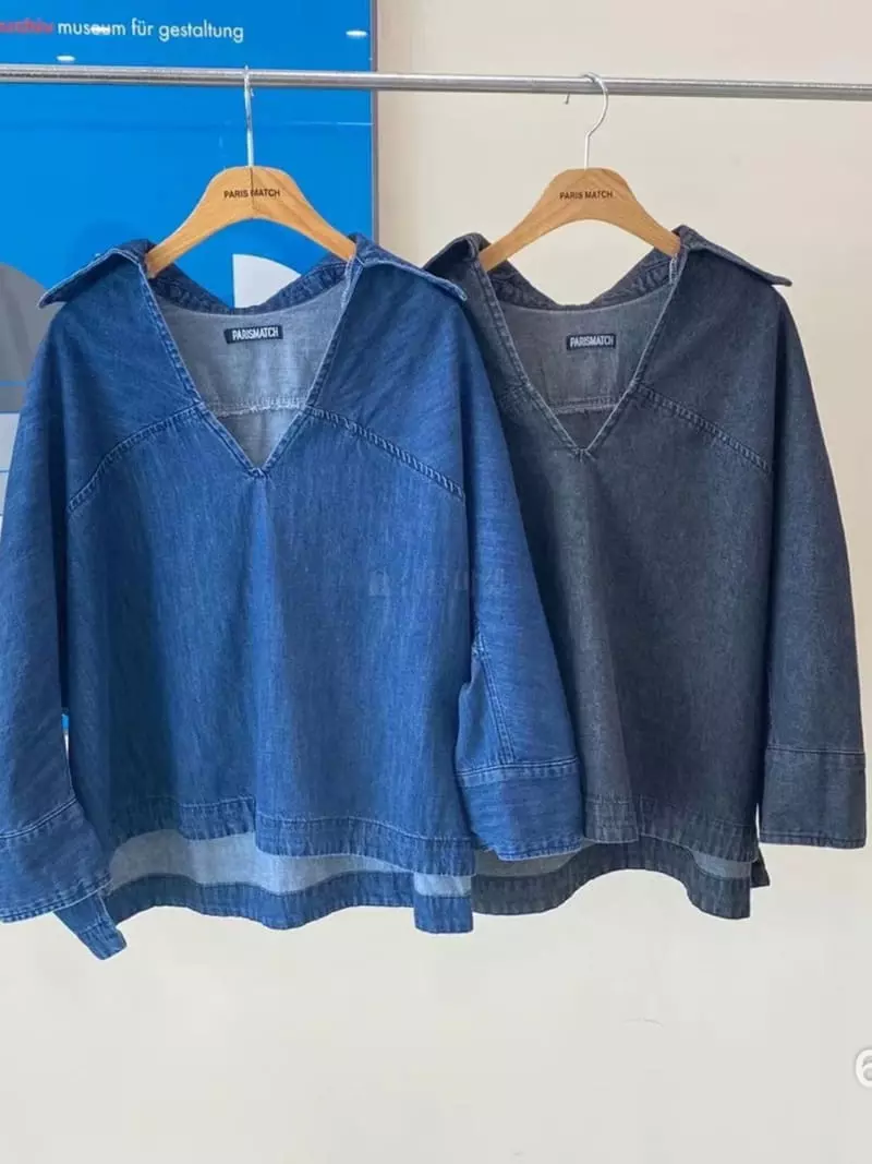 Paris Match - Korean Women Fashion - #womensfashion - V Denim Shirt - 12