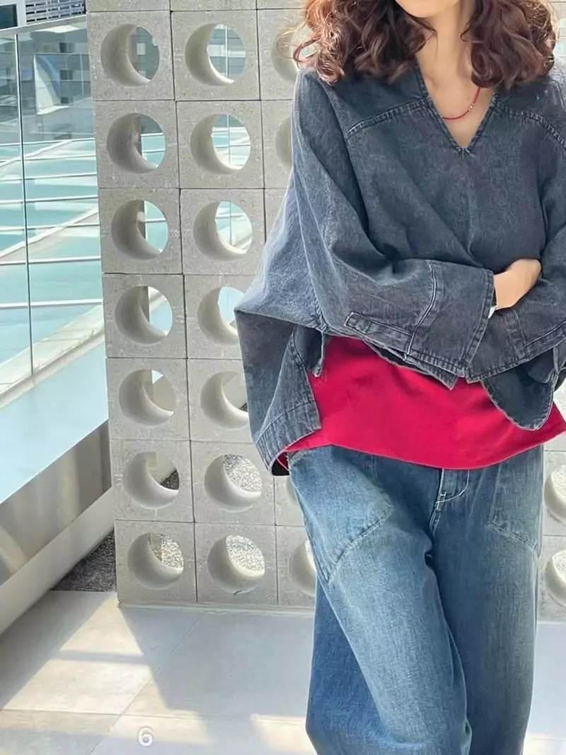 Paris Match - Korean Women Fashion - #womensfashion - V Denim Shirt - 8