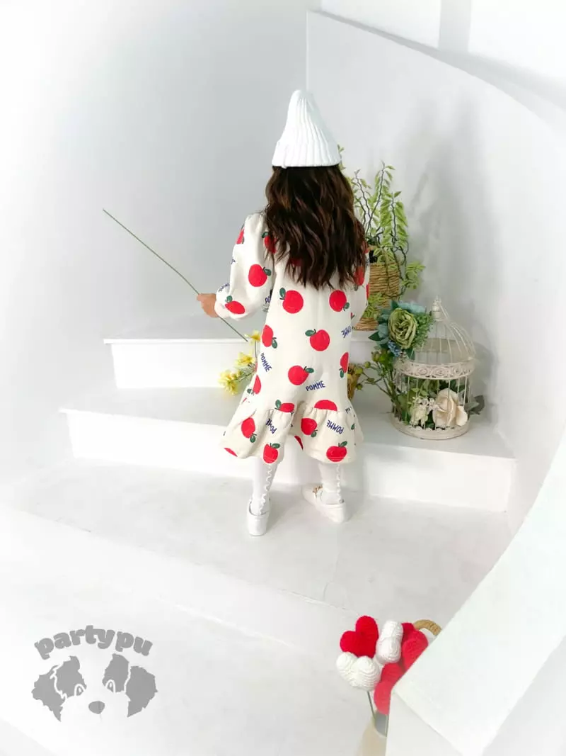Party Pu - Korean Children Fashion - #prettylittlegirls - Shirring Apple One-piece