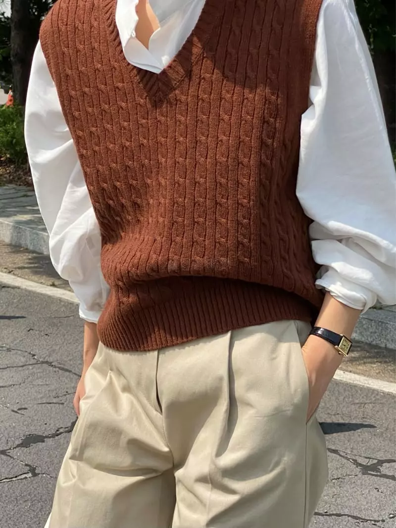 Plat - Korean Women Fashion - #womensfashion - Cable Vest - 6