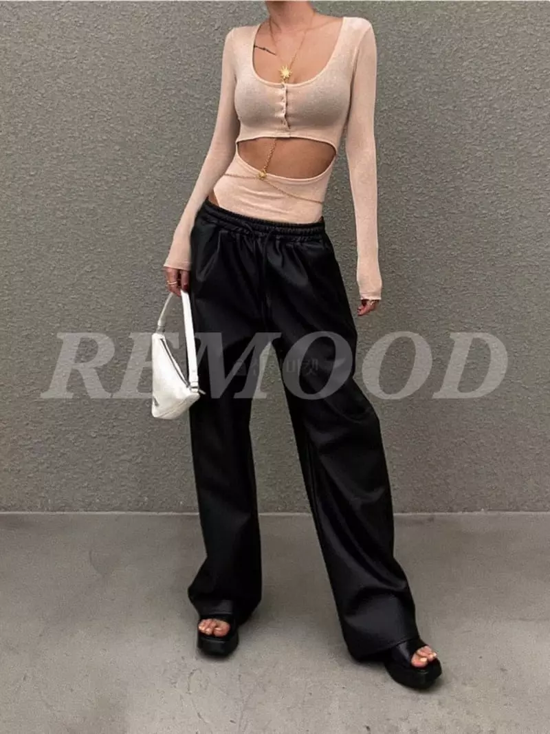 Remood - Korean Women Fashion - #womensfashion - Pintuck Leather Pants - 3