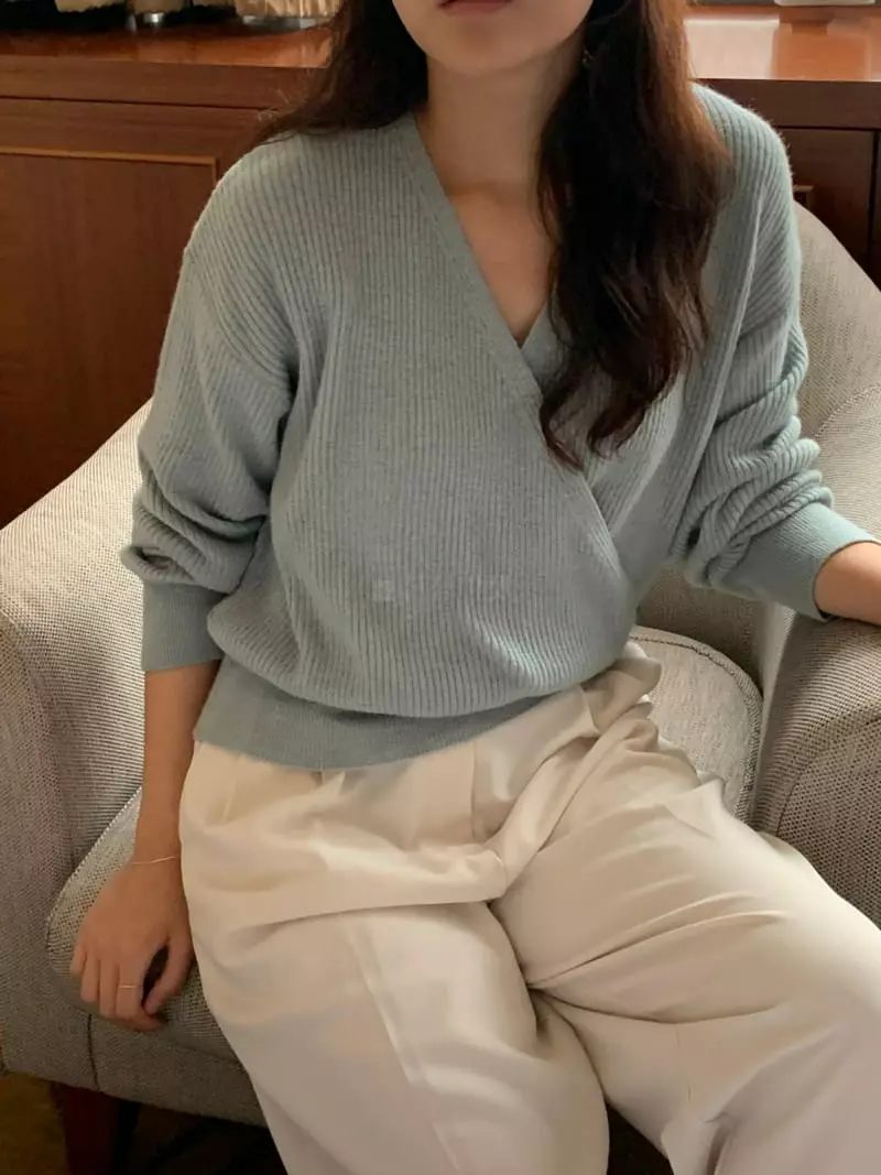 Renouveau - Korean Women Fashion - #momslook - Rib Wrap Knit Tee - 11