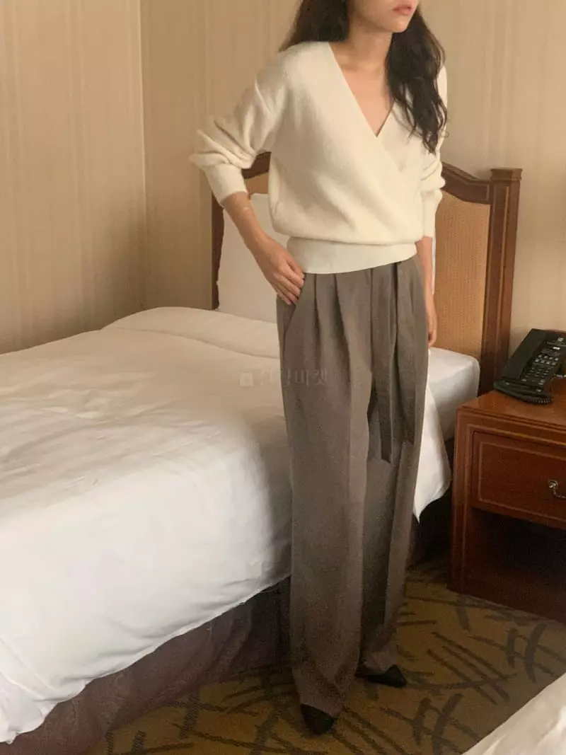 Renouveau - Korean Women Fashion - #momslook - Rib Wrap Knit Tee - 3