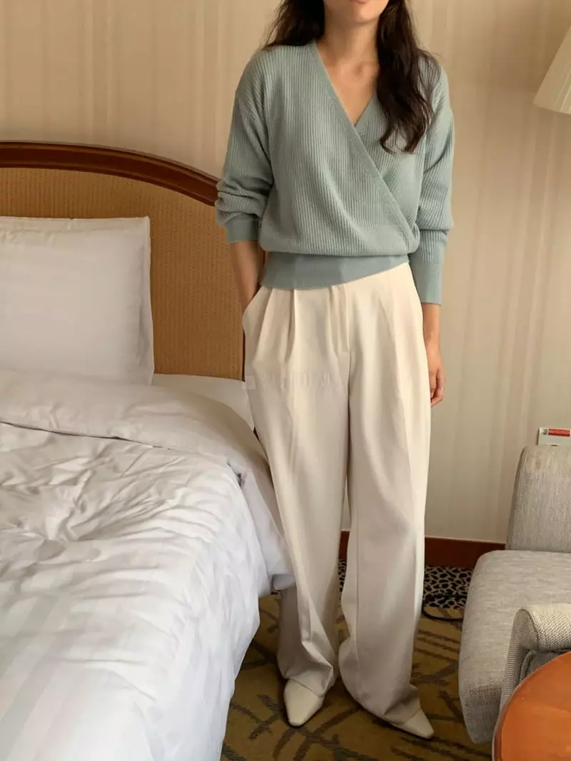 Renouveau - Korean Women Fashion - #momslook - Rib Wrap Knit Tee - 9