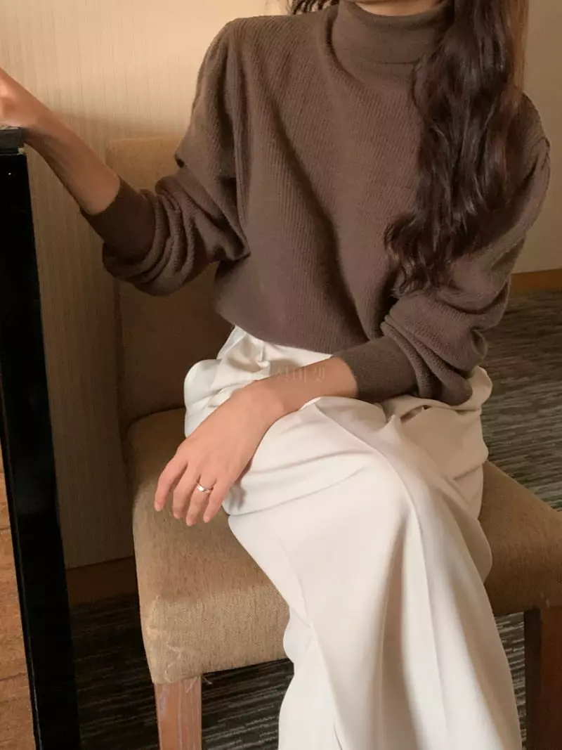 Renouveau - Korean Women Fashion - #momslook - Cash Turtleneck Puff Knit Tee - 7