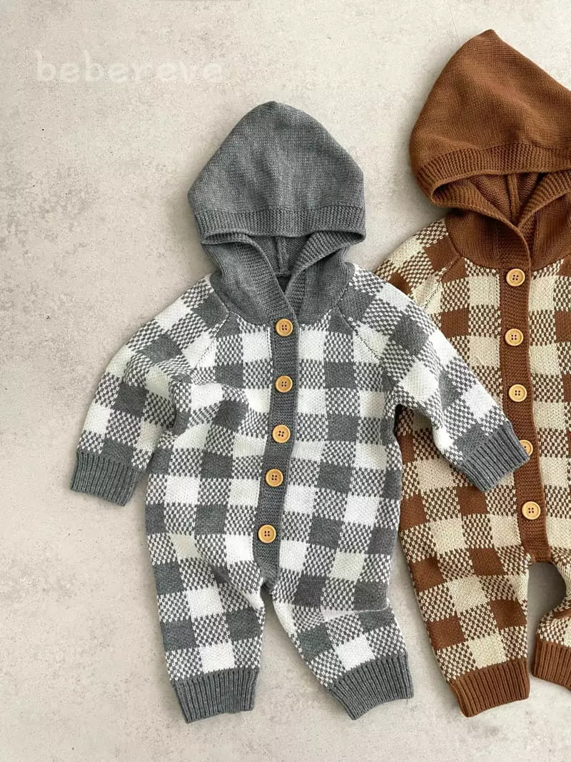 Reve Kid - Korean Baby Fashion - #onlinebabyshop - Check Knit Hoody  Bodysuit - 2