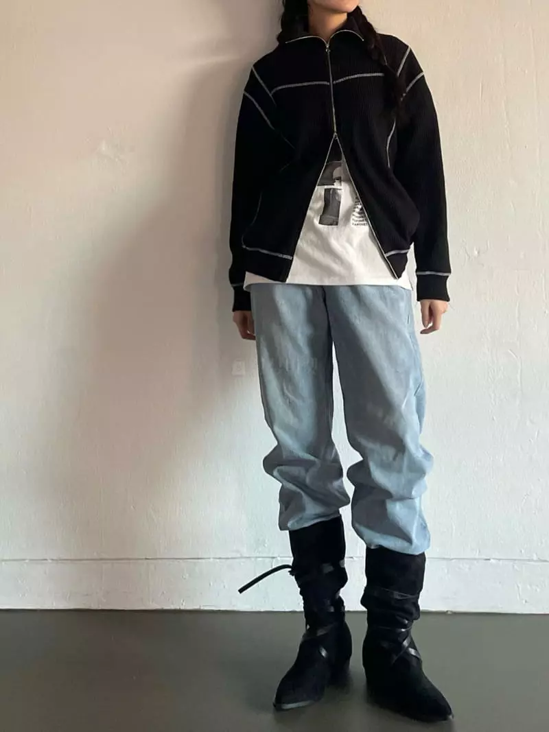 Rooof - Korean Women Fashion - #momslook - Waffle Zip-up