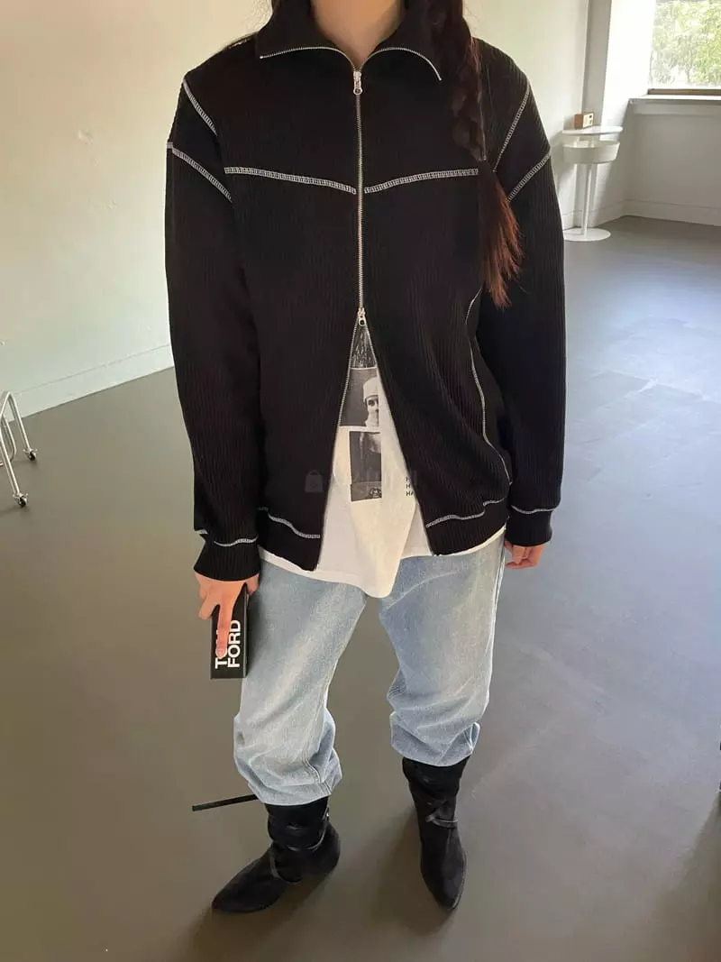 Rooof - Korean Women Fashion - #momslook - Waffle Zip-up - 3