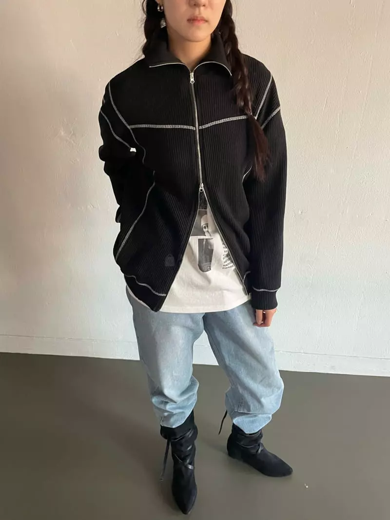 Rooof - Korean Women Fashion - #momslook - Waffle Zip-up - 5
