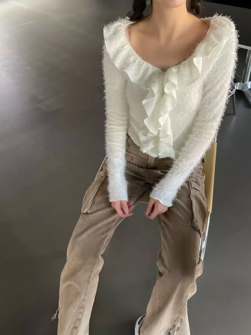 Rooof - Korean Women Fashion - #momslook - Brush Frill Cardigan - 2