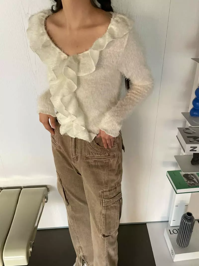 Rooof - Korean Women Fashion - #momslook - Brush Frill Cardigan - 6