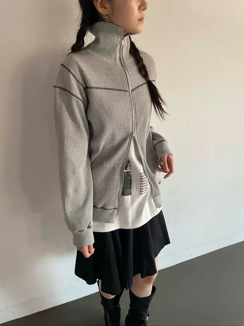 Rooof - Korean Women Fashion - #womensfashion - Waffle Zip-up - 6